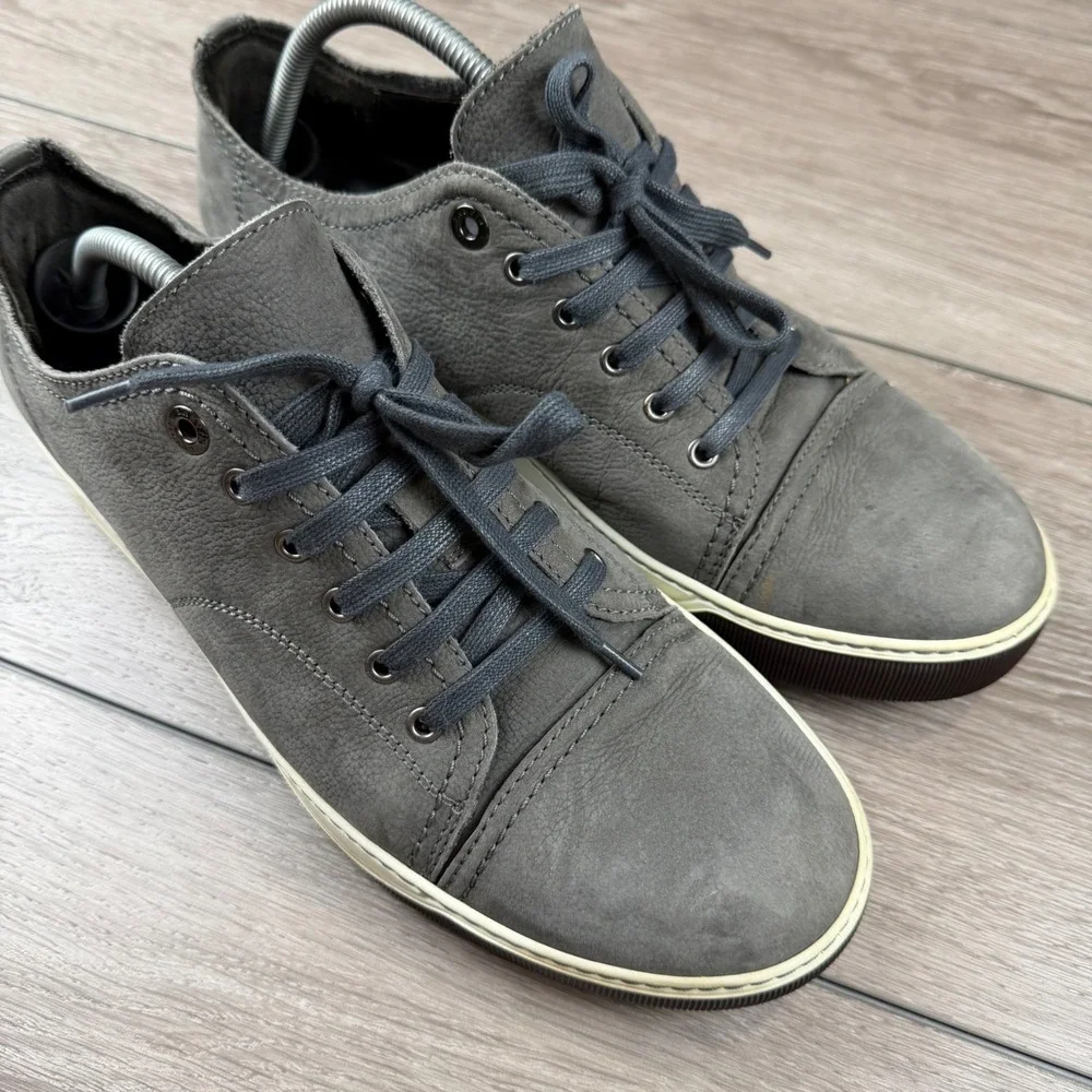 Lanvin Mens Sneakers Leather Cap Toe Low Top Grey 10